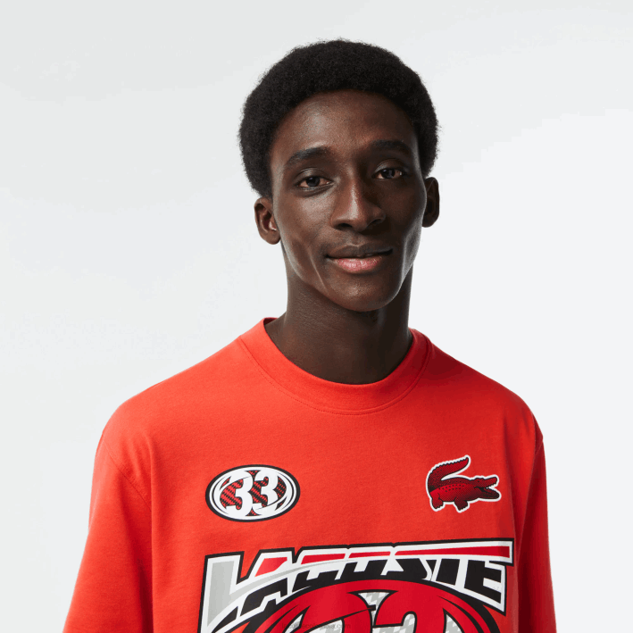 hombres Lacoste 6F24145 naranja 02k playera holgada con estampado de jersey de algodón