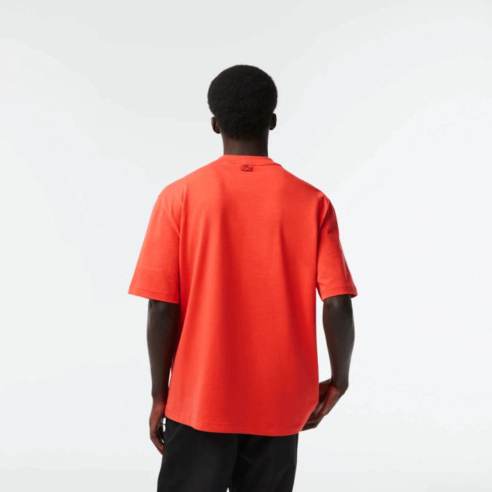 hombres Lacoste 6F24145 naranja 02k playera holgada con estampado de jersey de algodón