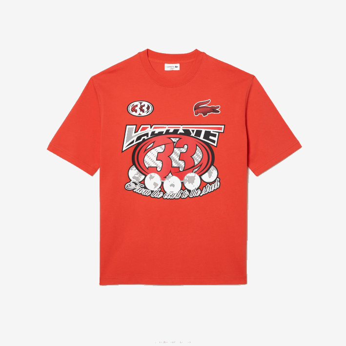 hombres Lacoste 6F24145 naranja 02k playera holgada con estampado de jersey de algodón