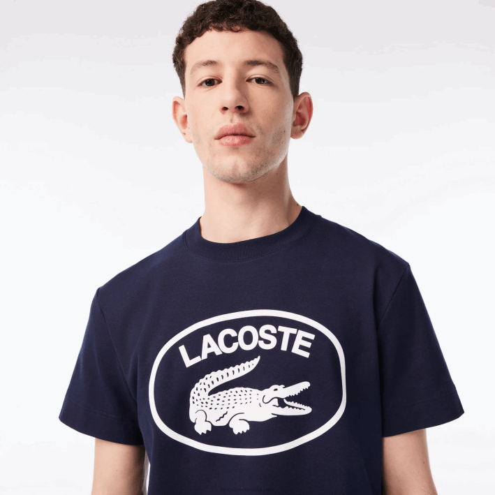 hombres Lacoste 6F24147 negro/blanco hhh camiseta de algodón con logo tono sobre tono