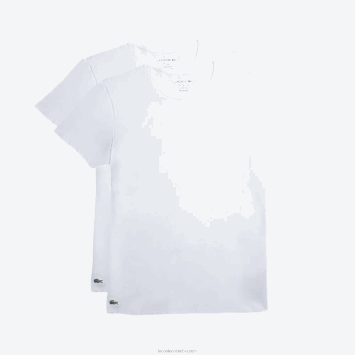 hombres Lacoste 6F241542 blanco 001 Pack de 2 camisetas de salón de algodón con cuello redondo