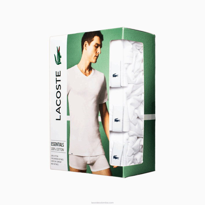 hombres Lacoste 6F241579 blanco 001 Pack de 3 camisetas lounge