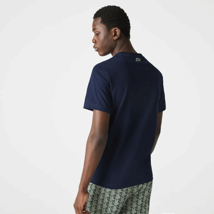 hombres Lacoste 6F241580 azul marino 166 playera de algodón con cuello redondo y logo de cocodrilo