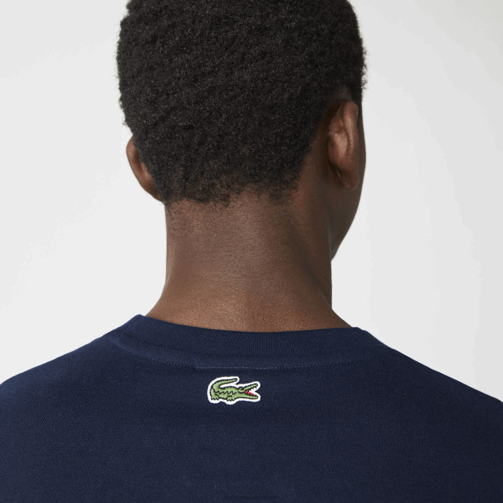 hombres Lacoste 6F241580 azul marino 166 playera de algodón con cuello redondo y logo de cocodrilo