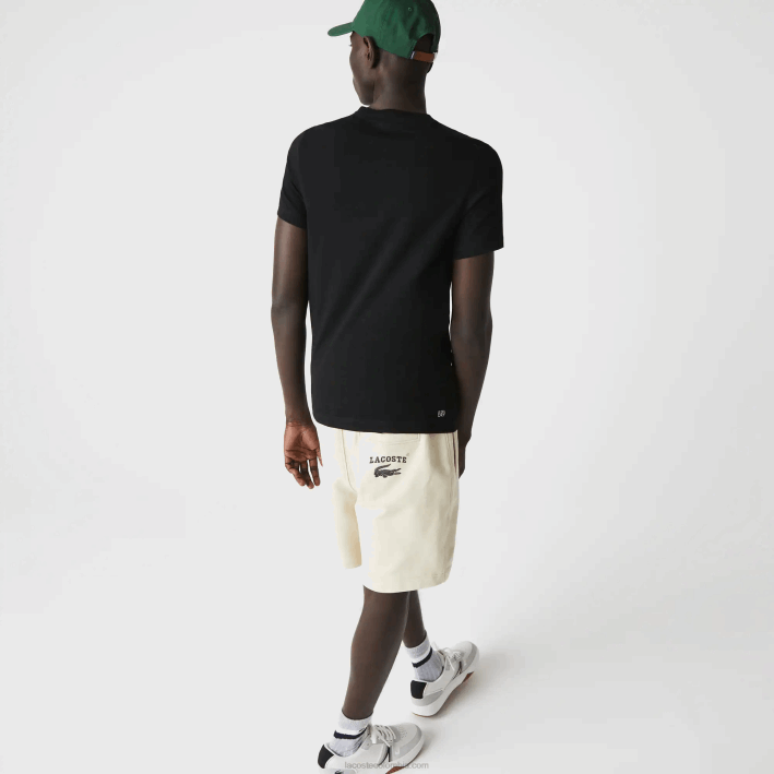 hombres Lacoste 6F24161 blanco negro 258 Camiseta deportiva de punto transpirable con estampado de cocodrilo en 3D