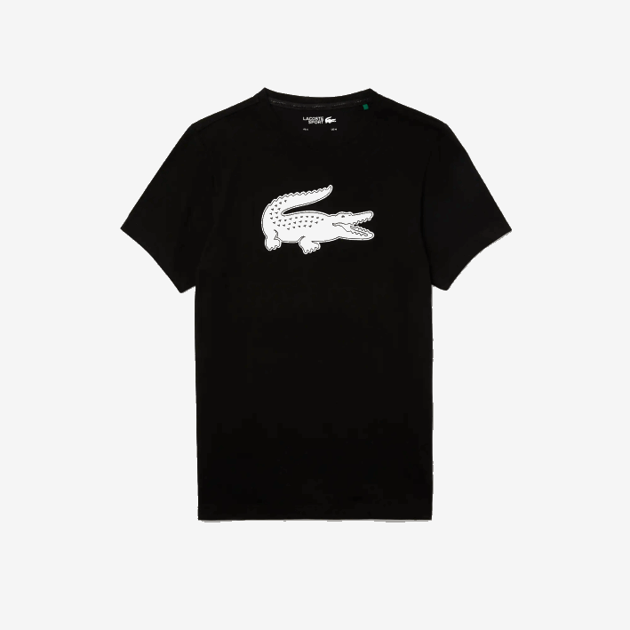 hombres Lacoste 6F24161 blanco negro 258 Camiseta deportiva de punto transpirable con estampado de cocodrilo en 3D