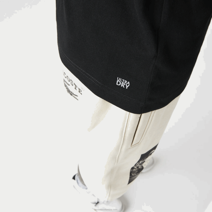 hombres Lacoste 6F24161 blanco negro 258 Camiseta deportiva de punto transpirable con estampado de cocodrilo en 3D