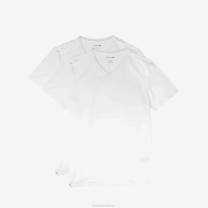hombres Lacoste 6F241623 blanco 001 Pack de 2 camisetas de salón de algodón con cuello de pico