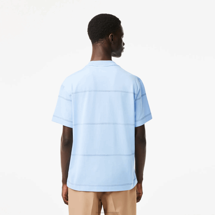 hombres Lacoste 6F24183 hbp azul playera a rayas de jersey de algodón orgánico