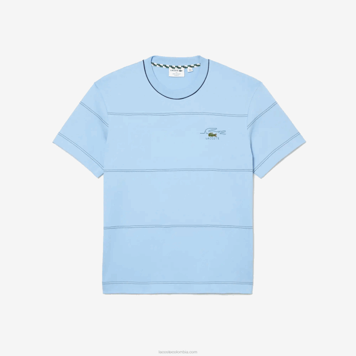 hombres Lacoste 6F24183 hbp azul playera a rayas de jersey de algodón orgánico