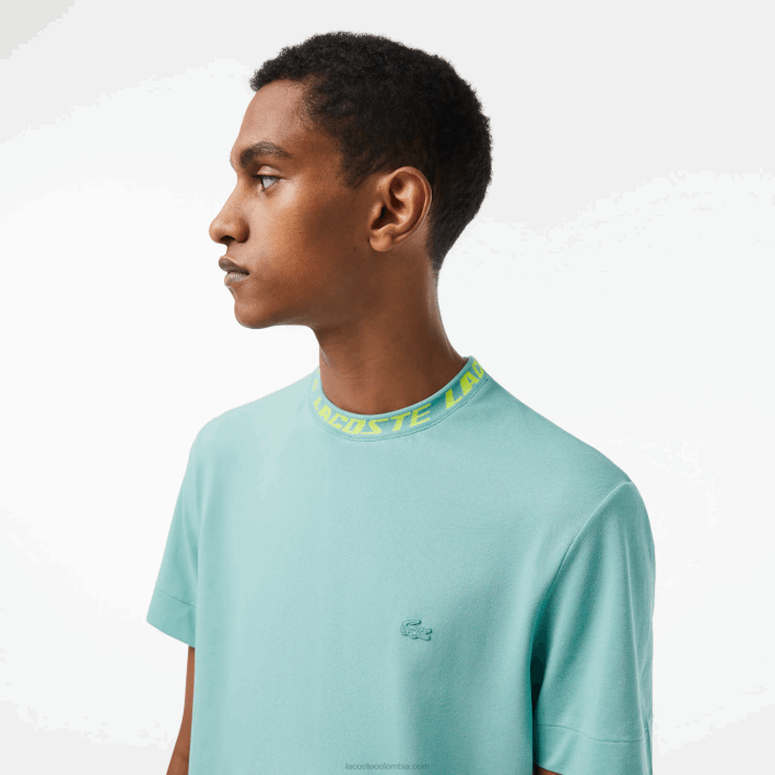 hombres Lacoste 6F24208 verde 3a4 camiseta regular fit con logo en el cuello
