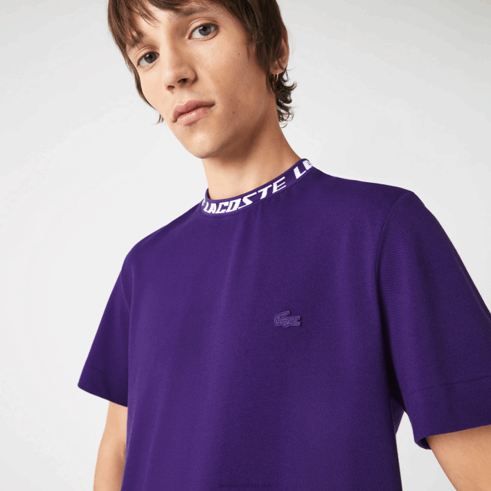 hombres Lacoste 6F24210 púrpura pfn camiseta regular fit con logo en el cuello