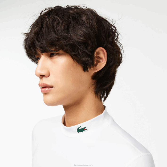 hombres Lacoste 6F24245 blanco 001 camiseta sport manga larga ajustada