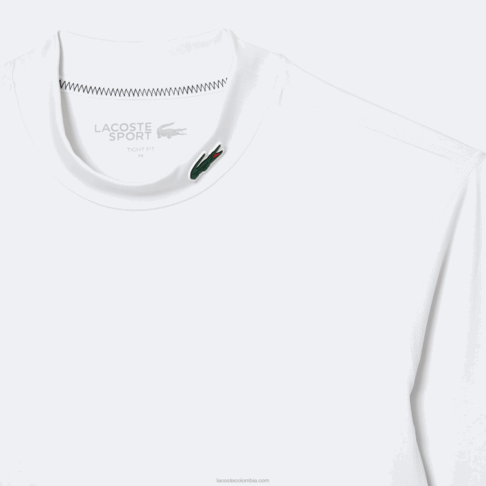 hombres Lacoste 6F24245 blanco 001 camiseta sport manga larga ajustada