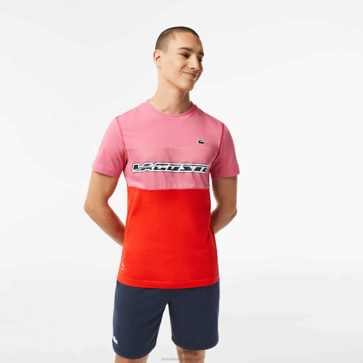 hombres Lacoste 6F2424 rosa rojo azul c1y camiseta de tenis x daniil medvedev