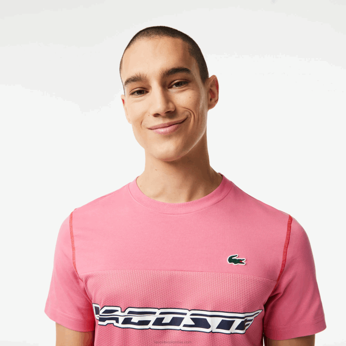 hombres Lacoste 6F2424 rosa rojo azul c1y camiseta de tenis x daniil medvedev