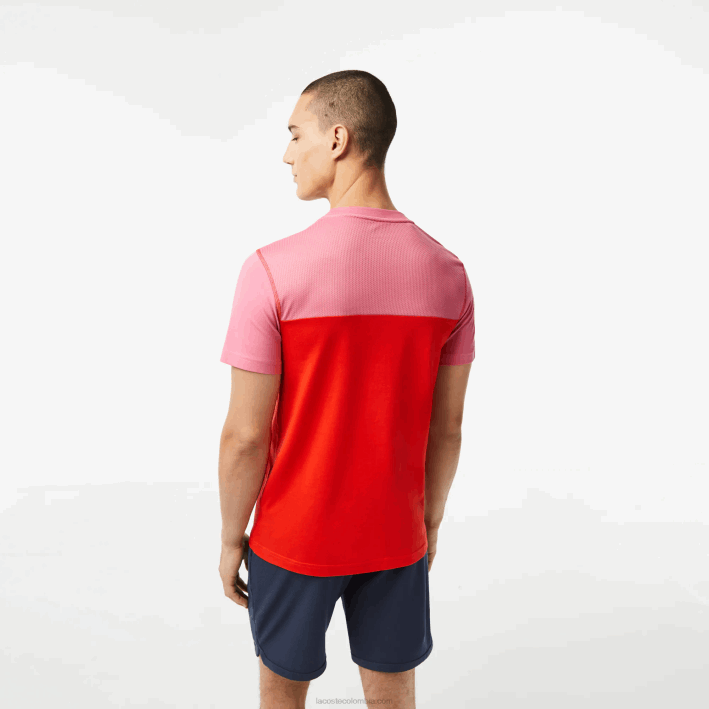 hombres Lacoste 6F2424 rosa rojo azul c1y camiseta de tenis x daniil medvedev