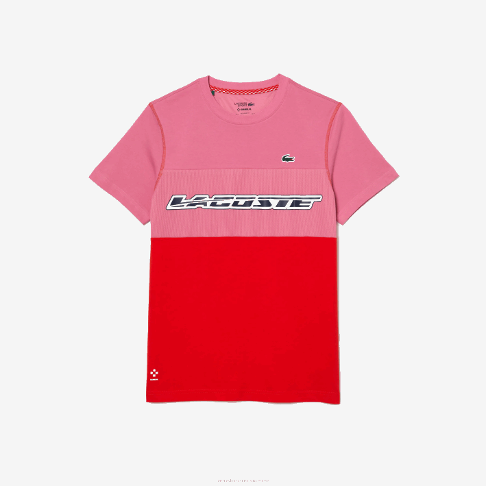 hombres Lacoste 6F2424 rosa rojo azul c1y camiseta de tenis x daniil medvedev