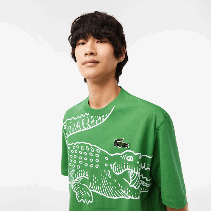 hombres Lacoste 6F24256 verde l94 camiseta holgada con cuello redondo y estampado de cocodrilo