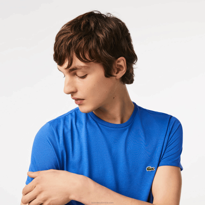 hombres Lacoste 6F2435 kxb azul camiseta de punto de algodón pima con cuello redondo