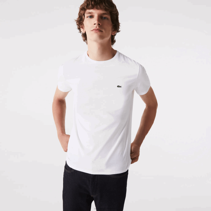 hombres Lacoste 6F2436 blanco 001 camiseta de punto de algodón pima con cuello redondo