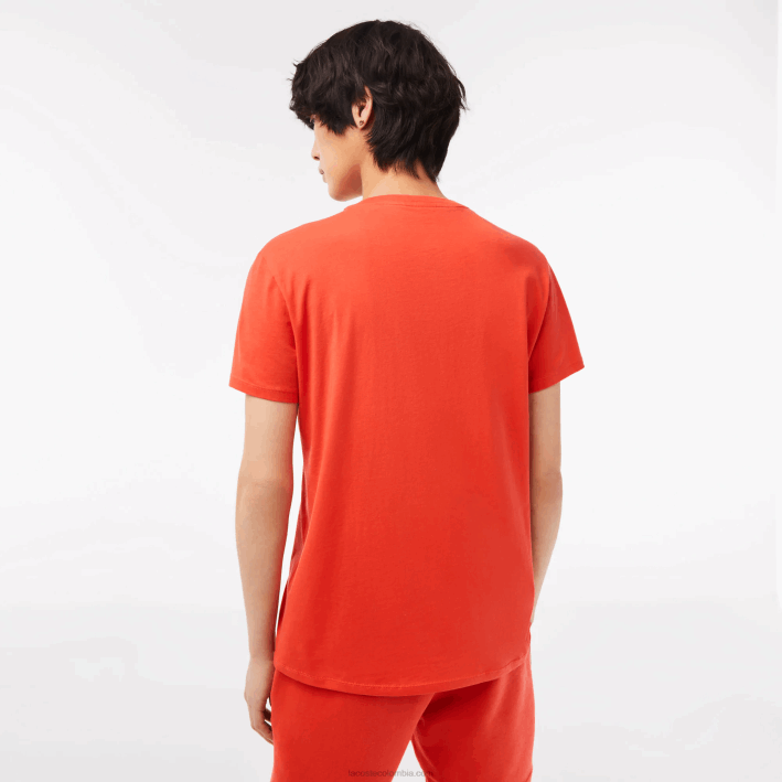 hombres Lacoste 6F2439 naranja 02k playera de punto de algodón pima con cuello en V