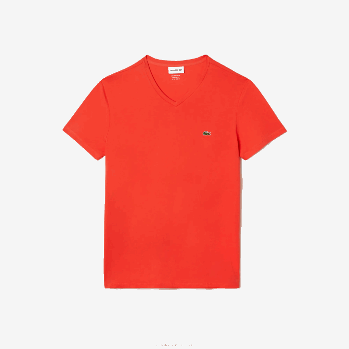 hombres Lacoste 6F2439 naranja 02k playera de punto de algodón pima con cuello en V