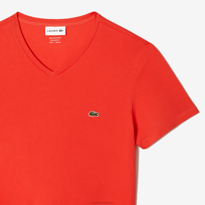 hombres Lacoste 6F2439 naranja 02k playera de punto de algodón pima con cuello en V