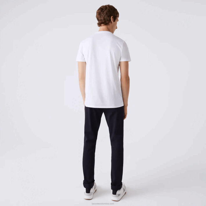 hombres Lacoste 6F2440 blanco 001 playera de punto de algodón pima con cuello en V