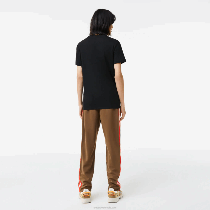 hombres Lacoste 6F2441 negro 031 playera de punto de algodón pima con cuello en V