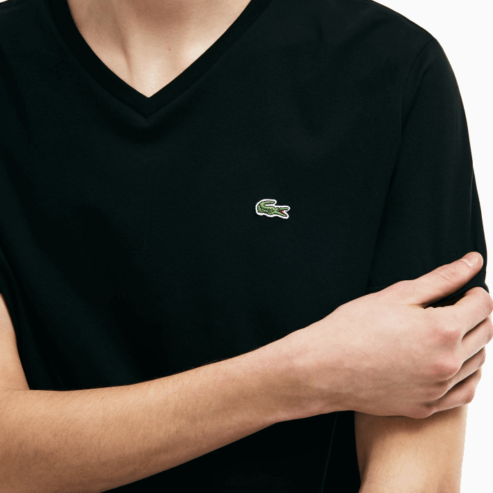 hombres Lacoste 6F2441 negro 031 playera de punto de algodón pima con cuello en V