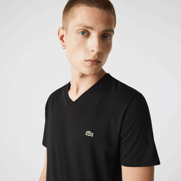 hombres Lacoste 6F2441 negro 031 playera de punto de algodón pima con cuello en V