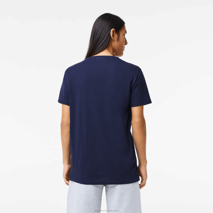 hombres Lacoste 6F2442 azul marino 166 playera de punto de algodón pima con cuello en V
