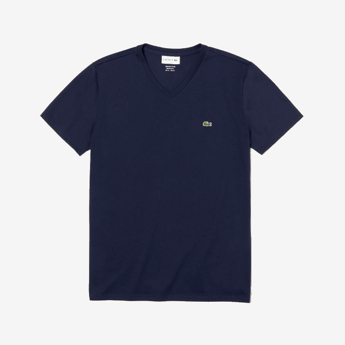 hombres Lacoste 6F2442 azul marino 166 playera de punto de algodón pima con cuello en V