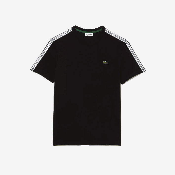 hombres Lacoste 6F2445 negro 031 playera regular fit con rayas del logo