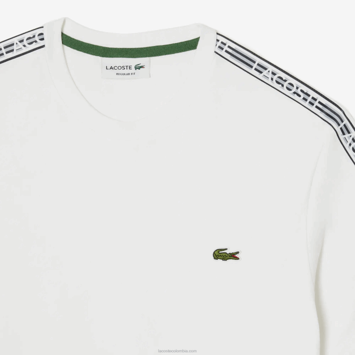 hombres Lacoste 6F2446 blanco 001 playera regular fit con rayas del logo