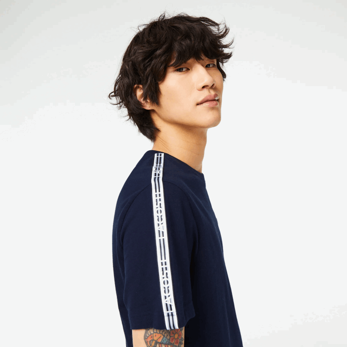 hombres Lacoste 6F2447 azul marino 166 playera regular fit con rayas del logo