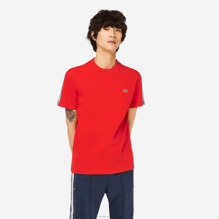 hombres Lacoste 6F2448 rojo s5h playera regular fit con rayas del logo