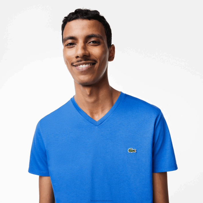 hombres Lacoste 6F2449 kxb azul playera de punto de algodón pima con cuello en V