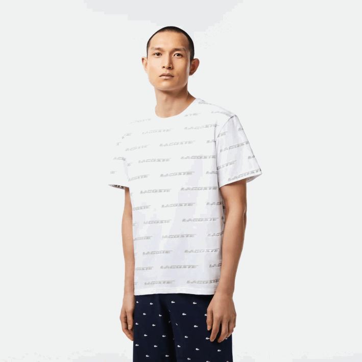 hombres Lacoste 6F24502 blanco caqui verde gy8 camiseta de punto de algodón con logo estampado