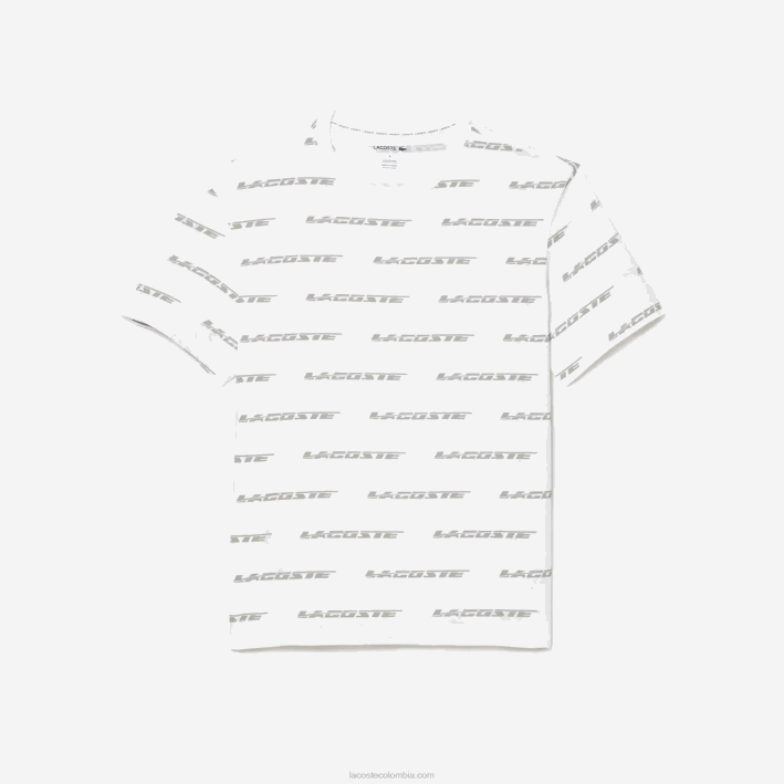 hombres Lacoste 6F24502 blanco caqui verde gy8 camiseta de punto de algodón con logo estampado