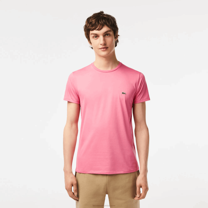 hombres Lacoste 6F2454 rosa 2r3 camiseta de punto de algodón pima con cuello redondo