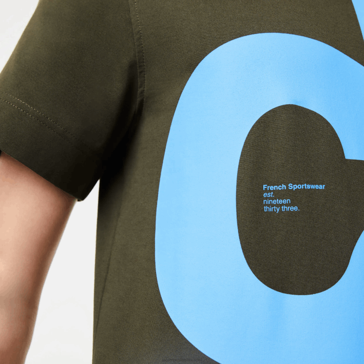 hombres Lacoste 6F24567 verde caqui s7t camiseta regular fit de algodón con letras en contraste