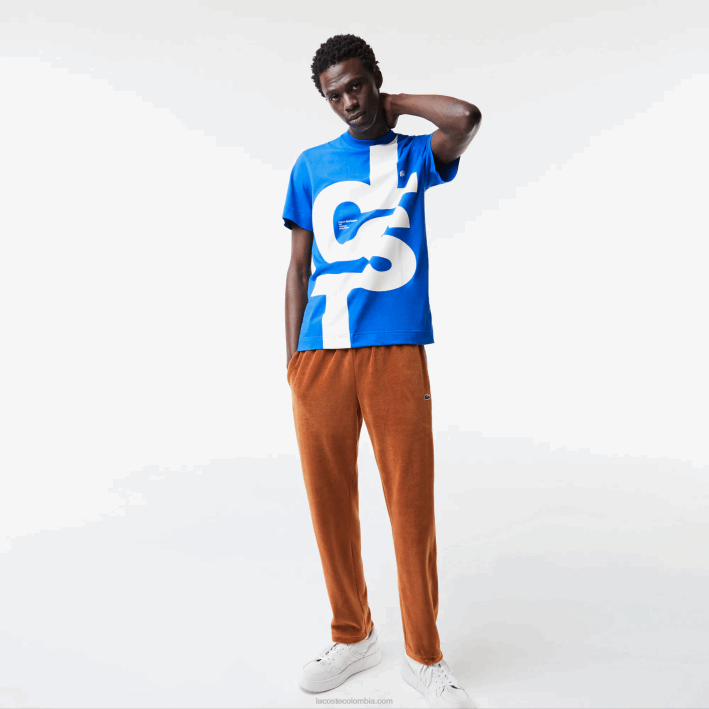hombres Lacoste 6F24568 azul k1q camiseta regular fit de algodón con letras en contraste