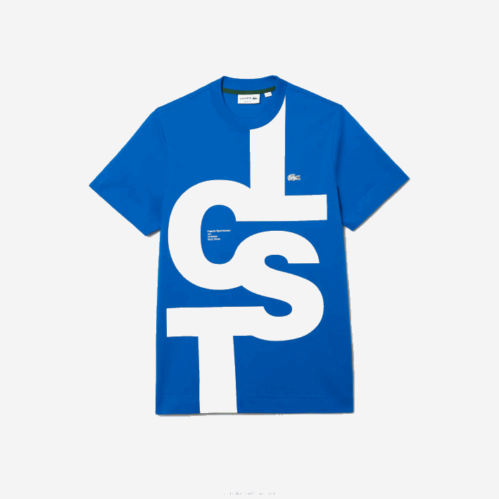 hombres Lacoste 6F24568 azul k1q camiseta regular fit de algodón con letras en contraste