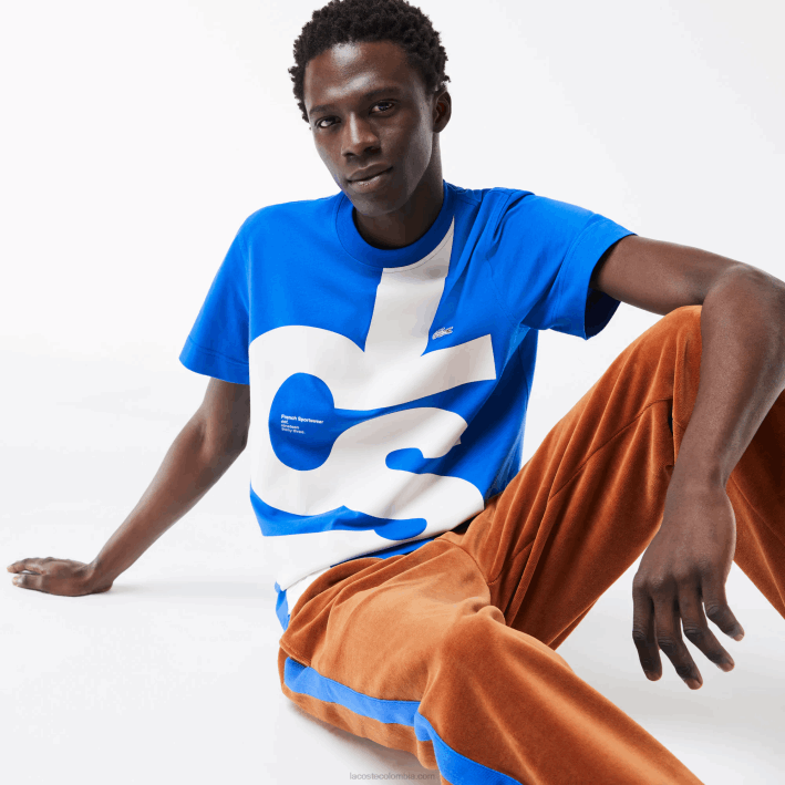 hombres Lacoste 6F24568 azul k1q camiseta regular fit de algodón con letras en contraste