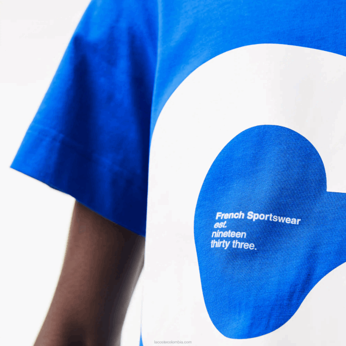 hombres Lacoste 6F24568 azul k1q camiseta regular fit de algodón con letras en contraste