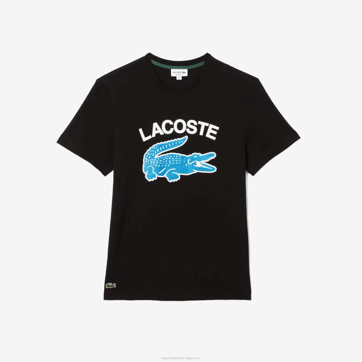 hombres Lacoste 6F24569 negro 031 camiseta regular fit con estampado de cocodrilo xl