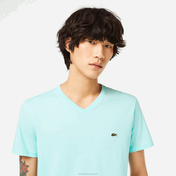 hombres Lacoste 6F2456 menta lgf playera de punto de algodón pima con cuello en V