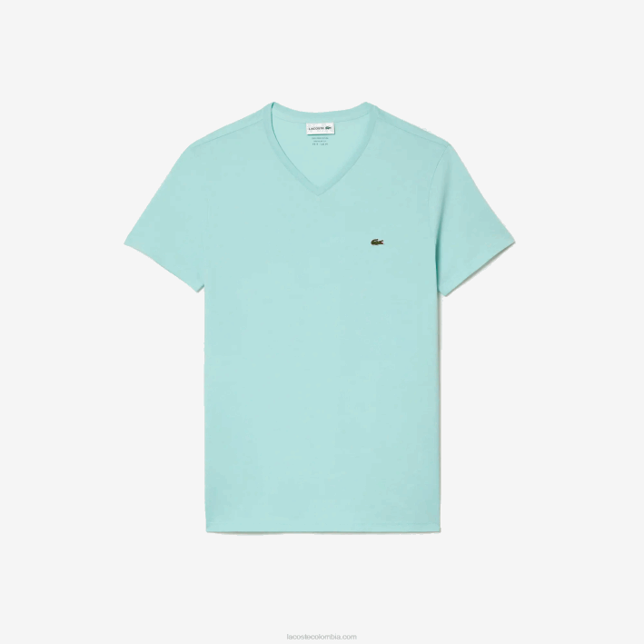 hombres Lacoste 6F2456 menta lgf playera de punto de algodón pima con cuello en V